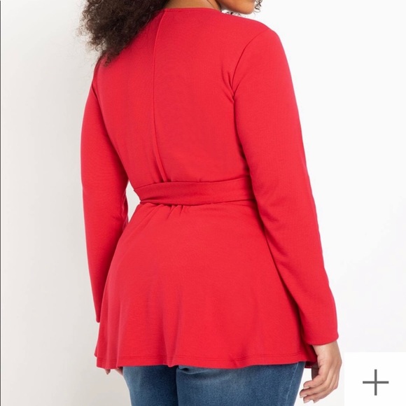 New Eloquii 18 Red V Neck Peplum Wrap Top Stretch Ponte Knit Tie Close Plus Size - Picture 11 of 11